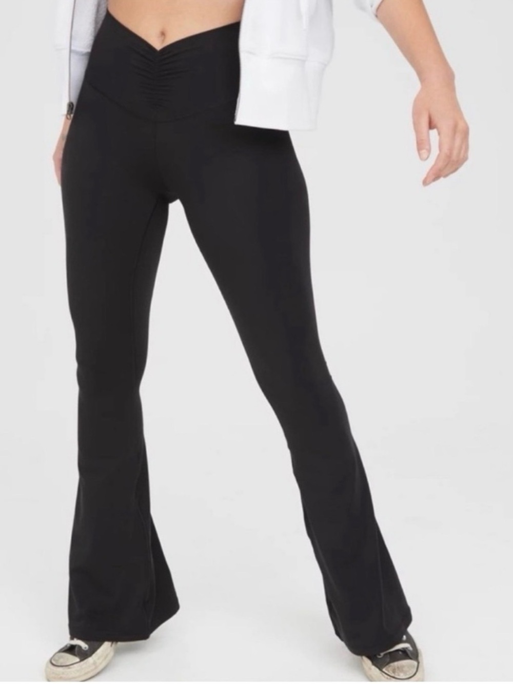 Aerie Offline Ruched Front Waist Flare Leggings in Black